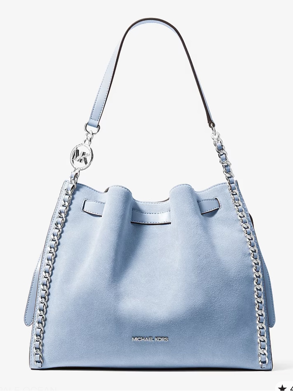 Michael Kors Mina Lg Suede Chain Shoulder Bag Pale Ocean Blue Leather NWT - Picture 2 of 16